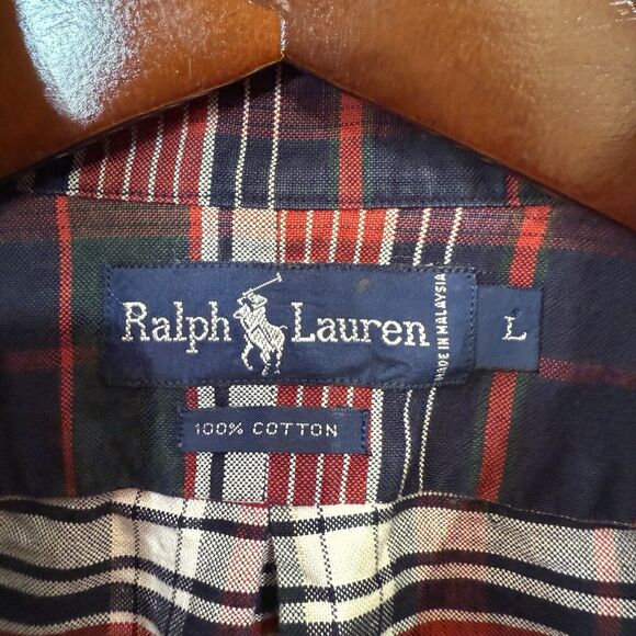 VINTAGE Polo‎ Ralph Lauren Plaid 100% Cotton Men's Button Up Long Sleeve Sz L - Picture 2 of 11